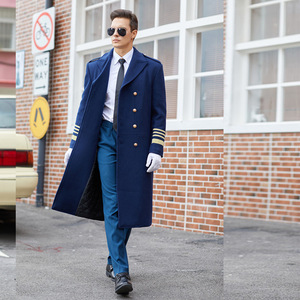 最新工場カスタムメイド空港コートドイツのセキュリティユニフォームロングパイロットセキュリティジャケットネイビー制服 - Product Image 4