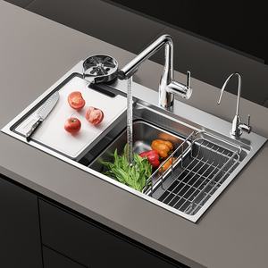 Évier de cuisine domestique moderne en acier inoxydable 304, grand bac unique, durable et de grande capacité - Product Image 1