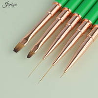 Pinceau professionnel de luxe pour nail art, double tête ovale et plate, poils en nylon/Kolinsky, manche métallique vert, pour gel UV