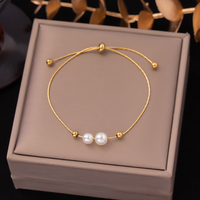 Bracelets Chaîne Serpent en Titane Plaqué Or Étanche Non Décolorant avec Diamants et Perles, Bangles Élégants pour Femmes Tendance