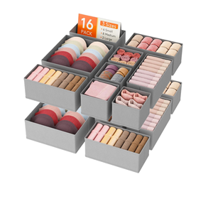 Set di 16 Organizzatori <span class=keywords><strong>per</strong></span> Cassetti Pieghevoli in Tessuto, 3 Misure, <span class=keywords><strong>Divisori</strong></span> <span class=keywords><strong>per</strong></span> Armadio e Guardaroba, <span class=keywords><strong>per</strong></span> Vestiti e Calzini, <span class=keywords><strong>per</strong></span> Organizzazione del Bagno - Product Image 1