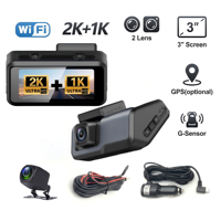 Caméra embarquée 2K 2CH avec écran 3'' FHD, grand angle de vue, connexion à l'application mobile, capteur G, mode parking 24h/24