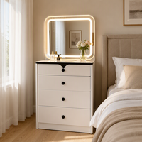 Coiffeuse moderne en MDF avec miroir lumineux sur pied et armoire de rangement multifonction pour chambre à coucher