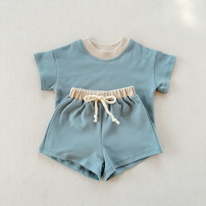 Custom Summer Kids' Short Sleeve Set Soft Round Neck Running <b>T</b>-Shirt & Drawstring <b>Track</b> Shorts Suits OEM - Product Image 5