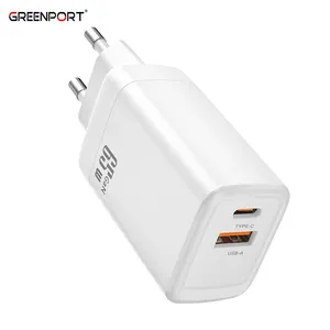 Greenport multifunción PD 65W GaN cargador de teléfono móvil puertos duales tipo C cargador USB adaptador de corriente cargador más rápido