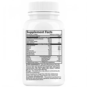 โรงงานจีนผลิตภัณฑ์เสริมอาหารกลูตาไธโอนชนิดเม็ด 1000 มก. 60 เม็ด/ขวด ช่วยชะลอวัยและเพิ่มความชุ่มชื้นให้ผิว - Product Image 2