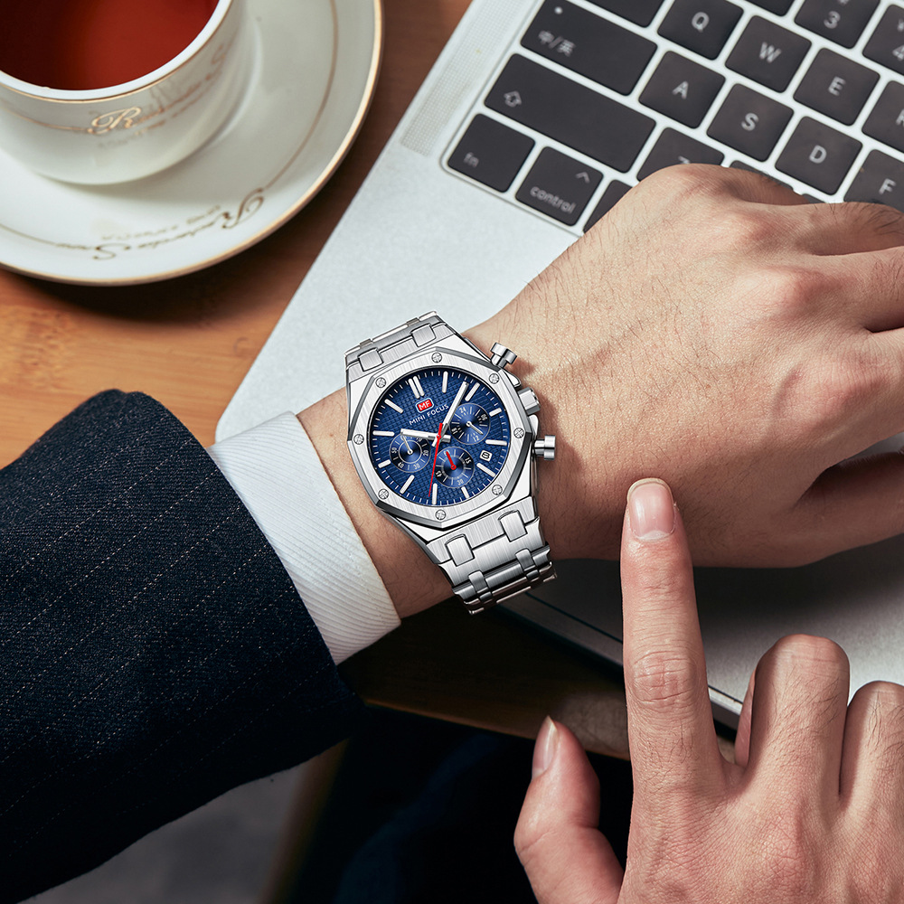 Orologio Uomo Mini Focus Cronografo – Impermeabile, Acciaio Inox, Quarzo Giapponese, Con Data E Fasi Lunari, Nero
