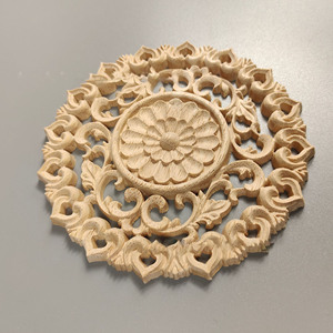 Decorazioni in Legno Massello Intagliato, Motivo a Fiore di Loto Intarsiato, Decorazioni Arcuate Non Dipinte - Product Image 4