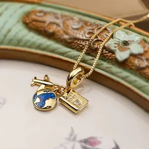 Fashion Necklace Jewelry Creative Zircon bird Airplane Camera Passport Pendant Choker Personalized Travel Record Necklace
