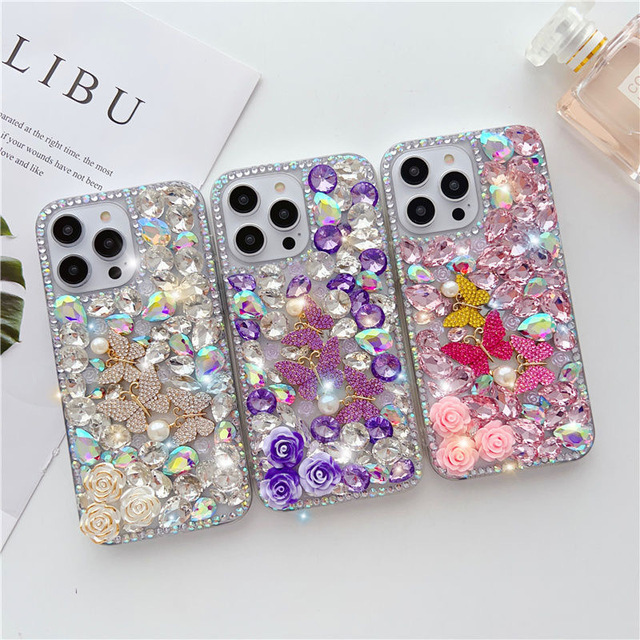 Factory Price Luxury Butterfly Rose Rhinestone Ins Style Mobile Phone Case Shell Covers for iPhone 17 Air 17 Pro Max 16