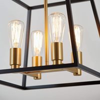 Lustre d'île de cuisine en laiton Age avec un luminaire suspendu rectangulaire en acier au fini noir et or