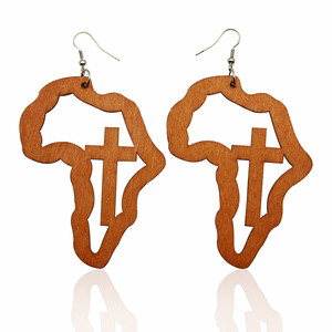 Mode Creative Designer Boucles D'oreilles En Bois Magique <span class=keywords><strong>Afro</strong></span> Filles Symbole Creux Afrique Carte Pendentif Boucles D'oreilles - Product Image 1