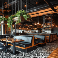 Ensemble de meubles de restaurant vintage en bois Ron Group Industrial, table et chaises, banquette en cuir capitonnée pour café, salon de thé