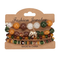 4 pièces ensemble vente chaude bohème Jade Bracelets en alliage de Zinc perlé Bracelet éléphant pendentif Bracelet ensemble en gros 9 couleurs