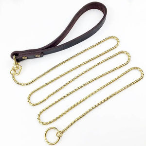 Cadena de acero inoxidable para Collar de perro, correa de oro rosa, plomo de perro con mango de cuero genuino, gran oferta de fábrica - Product Image 2