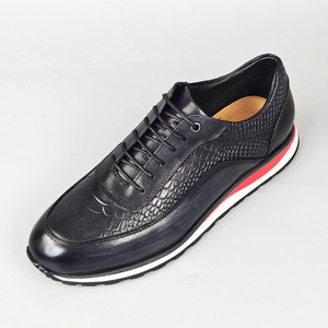Chaussures à lacets pour hommes en cuir véritable bleu, bout rond, tendance de la mode, toutes saisons, vêtements décontractés - Product Image 3