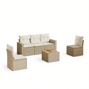 Ensemble de canapés de jardin en rotin beige 4 places, mobilier d'extérieur contemporain, résistant aux intempéries, structure en osier - Product Image 1