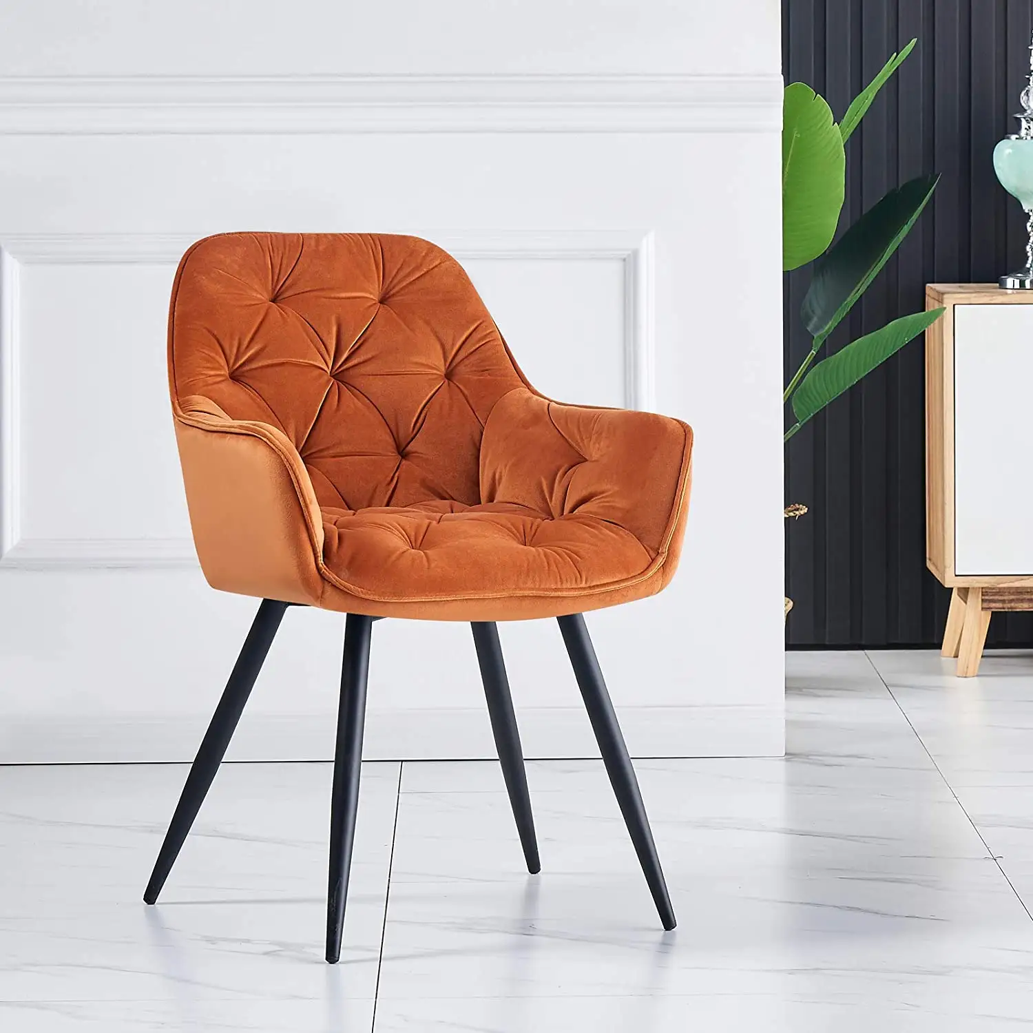 Nouveau design moderne épais rembourré siège baignoire rembourrée tissu orange velours chaise de salle à manger