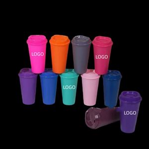 Tasses à boire personnalisées avec logo imprimé, réutilisables, 16 oz / 475 ml, en plastique PP rigide, avec couvercles - Product Image 1