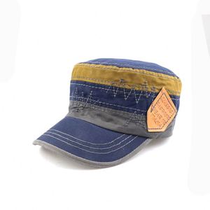 New Splicing <b>Flat</b>-top <b>Hat</b> with Ethnic Vintage Style Leather Label Fashionable Versatile Men's Women's Outdoor Sports Leisure <b>Hat</b> - Product Image 4