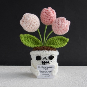 Maceta de punto con diseño floral de energía positiva para Halloween, adorno de escritorio con flor simulada, muñeco de mano, decoración de Halloween - Product Image 6