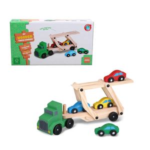 Happy Earth-Camión de transporte de madera, juguete de 4 Mini coches coloridos, juego de transporte de vehículos de empuje educativo, niños pequeños en edad preescolar - Product Image 5