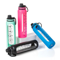 Bouteille d'eau en verre borosilicate de haute qualité avec manchon en silicone et couvercle sport, sans BPA, pour boire directement, utilisation en camping, écologique