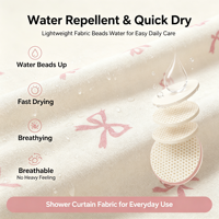 Rideau de douche en tissu polyester imperméable à imprimé petites fleurs et nœud rose mignon, rideau de salle de bain décoratif Coquette