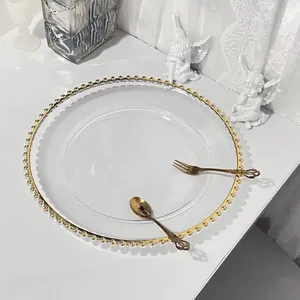 أطباق بلاستيكية شفافة للتقديم بحافة مزخرفة مقاس 13 بوصة، طبق عشاء بتصميم كلاسيكي للحفلات المنزلية - Product Image 1