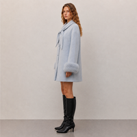 Veste en mélange de laine double face pour femmes élégantes, vêtement d'extérieur d'hiver écologique avec poignets en fourrure de renard et bouton nœud papillon