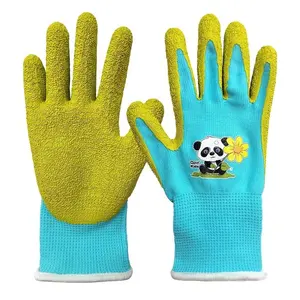 Children Knitted Nylon Coated Wrinkle Latex Rubber Anti Slip Water Dirty Resistance Garden Safety Work Gloves