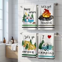 Lot de serviettes de cuisine jetables pour le camping, 4 couleurs unies, Happy Camper, pour le feu de camp et la tente, séchage rapide, microfibre écologique