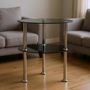 Tempered Glass 2-Tier <b>Side</b> <b>Table</b> 15 In <b>Black</b> And Transparent Living Room Furniture Modern Contemporary Design - Product Image 2