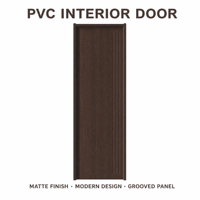 Porte intérieure moderne en PVC couleur café foncé, panneau lisse avec triple rainures verticales, finition mate pour chambre et hôtel
