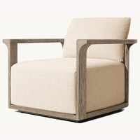 Fauteuil lounge RH Lagos en teck massif, structure en teck, coussin en tissu imperméable et moelleux, fauteuil d'appoint moderne pour extérieur, design minimaliste