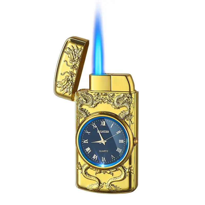 DEBANG jam tangan kreatif pemantik api biru populer Jet Gas butana gaya untuk rokok cerutu terbuat dari bahan Aloi Logo kemasan