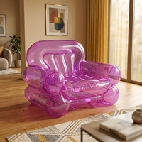 Canapé-lit gonflable extensible en plastique rose transparent pour adultes, utilisation extérieure et scolaire, fauteuil ottoman, échantillon gratuit, salle à manger/salon