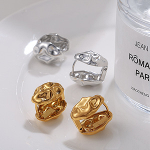 <b>Clip</b>-on Earrings Irregular Hammered Texture Gold <b>Silver</b> Zinc Alloy Fashion Jewelry EH953 - Product Image 1