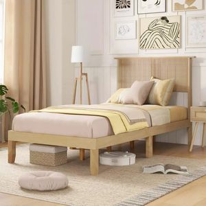 Designer Cane <b>Bed</b> Solid Wood Frame Natural Rattan Woven Headboard Elegant Bedroom Furniture for Premium Home Hotel Interior - Product Image 3
