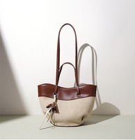 Sac fourre-tout en lin Lumeaux pour femme avec garniture en cuir, sac à bandoulière, fournisseur OEM ODM, logo personnalisé, vente en gros