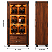 Lemari Display Audio Headphone Walnut Custom dengan Lampu LED, Penyimpanan Headset Kayu, Furnitur Koleksi Audiophile