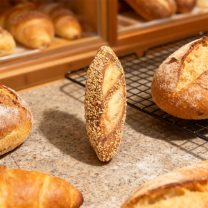 Mini-baguette écologique de 5,3 pouces, modèle alimentaire factice, parfum sésame, pour présentation d'échantillons de pâtisserie, pain intégral, cacahuète - Product Image 1