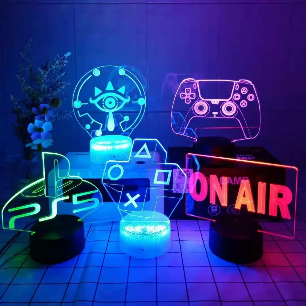 गेमिंग कमरे 3D रात को प्रकाश हवा कंसोल पर आइकन डेस्क बच्चों के लिए सेटअप सजावट एक्रिलिक रिचार्जेबल रात को प्रकाश