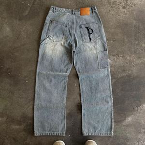 High Quality Customized Manufacturer Vintage Acid Wash <b>Cargo</b> Rhinestone Unisex Pants Baggy Denim Jeans Men OEM Serviced - Product Image 2