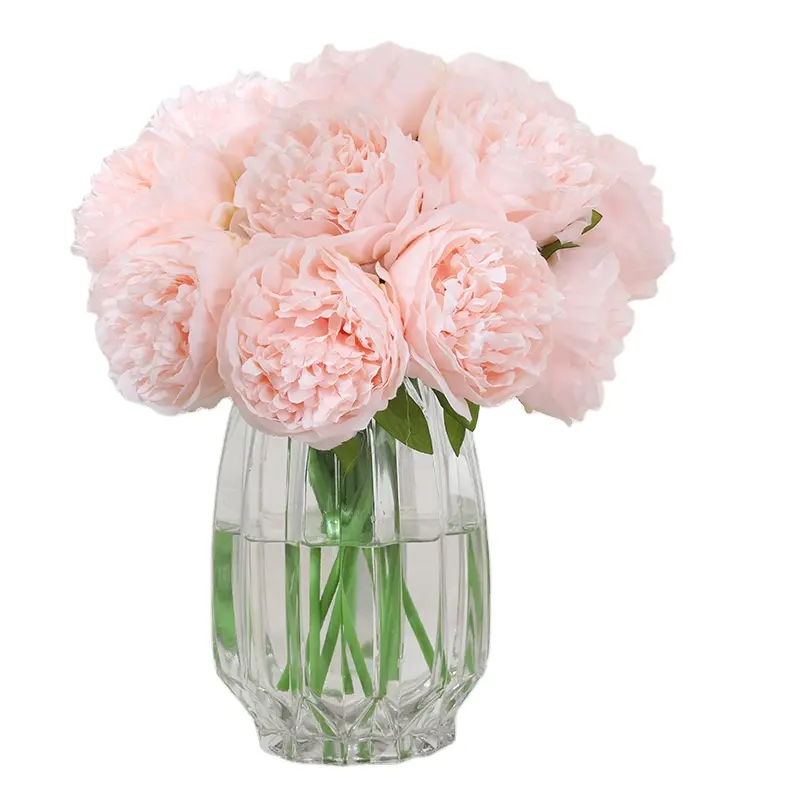 Bouquet di peonia di seta artificiale all'ingrosso della fabbrica 5 testa di fiore di seta di lusso artificiale rosa peonia ramo fiori artificiali peonia