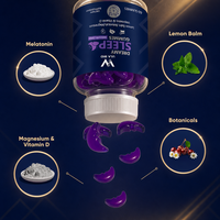 Gummies de mélatonine pour le sommeil – Soutien bien-être nocturne pour adultes – 5 mg de mélatonine avec mélisse, magnésium, vitamine D – Marque privée OEM