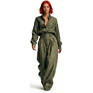 Completo da donna 2 pezzi: camicia oversize e <span class=keywords><strong>pantaloni</strong></span> a palloncino - Coordinato casual estivo Sehe Fashion - Product Image 3