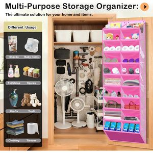 Over The Door <b>Shoe</b> Organizer 20 Pockets Pink Heavy Duty Oxford Fabric With Hexagon Mesh For Boots And <b>Shoes</b> <b>Storage</b> - Product Image 5