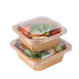 Customized Kraft Paper To Go Boxes Take Away Lunch Packing Boxes Square Paper Food Container