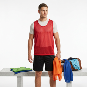 Customizable Mesh Football Vest Men's Breathable <b>Training</b> Jersey Sleeveless Solid Color 100% Polyester Adult Sports <b>Bibs</b> - Product Image 1
